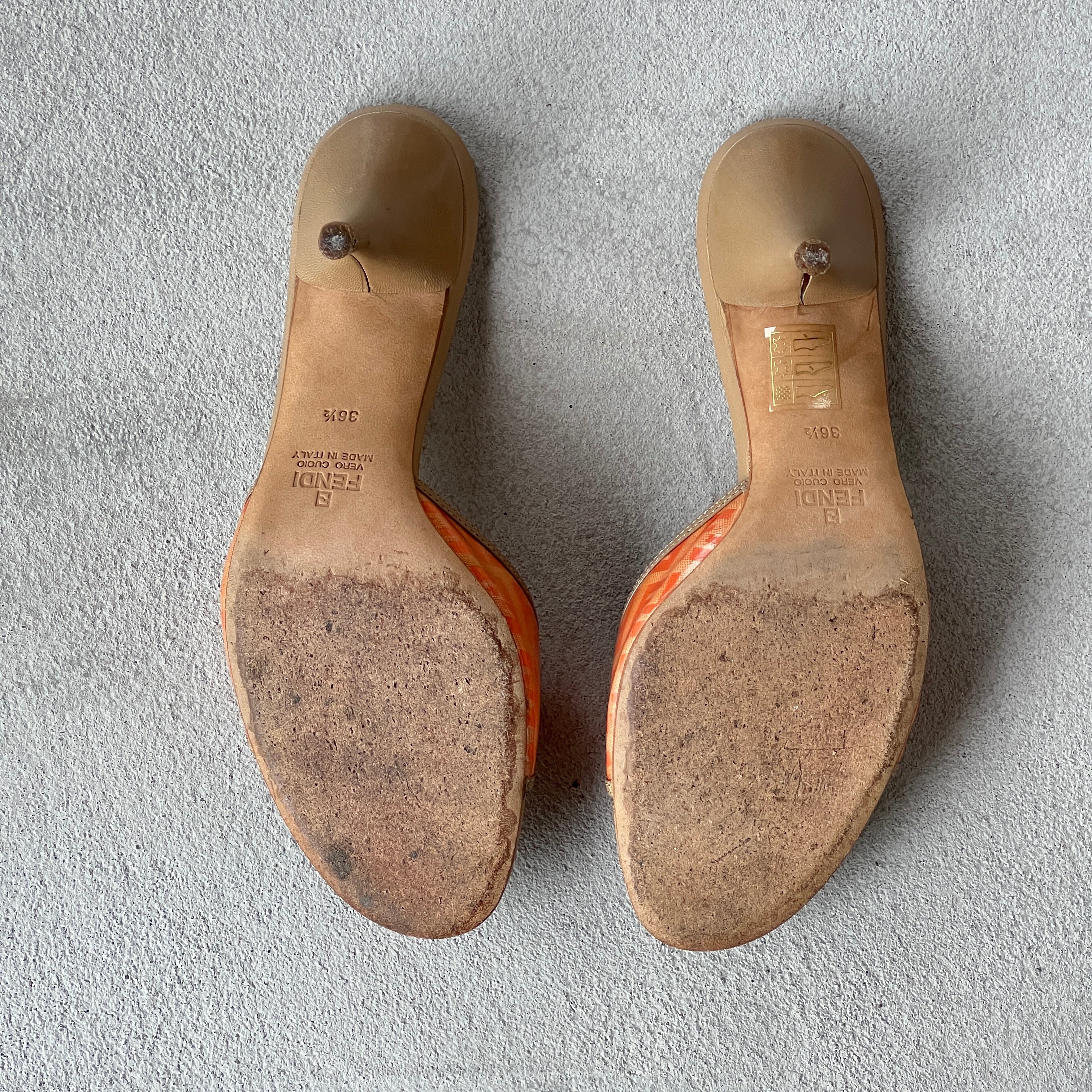 Fendi | Vintage Orange FF Zucca Tan Leather Slide Mules Rare (36.5)