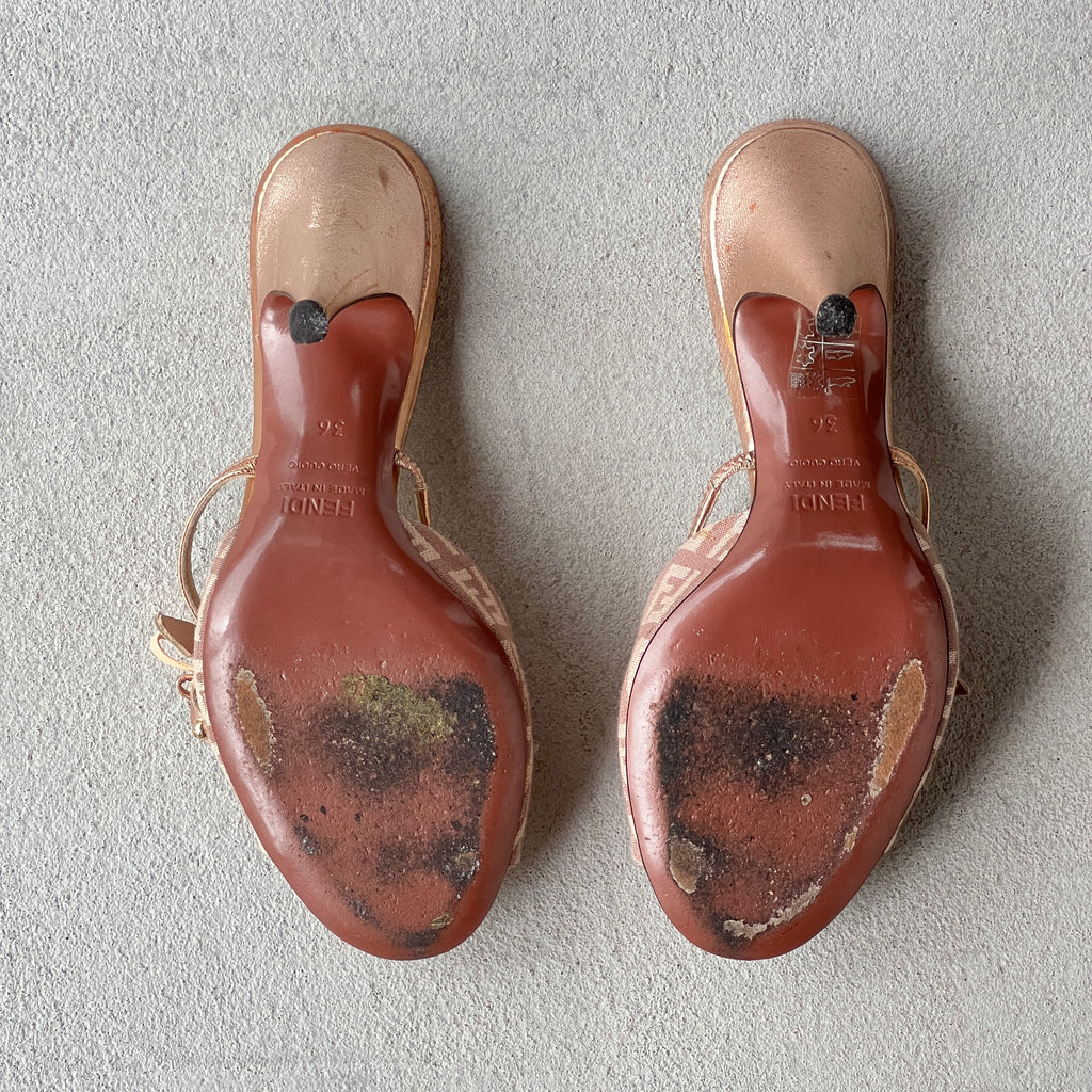 Fendi | Vintage Metallic Rose Gold Zucca Bow Slide Mules Rare (36)