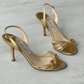 Jimmy Choo | Metallic Gold Leather Metal Knot Slingback Stiletto Heels (37.5)