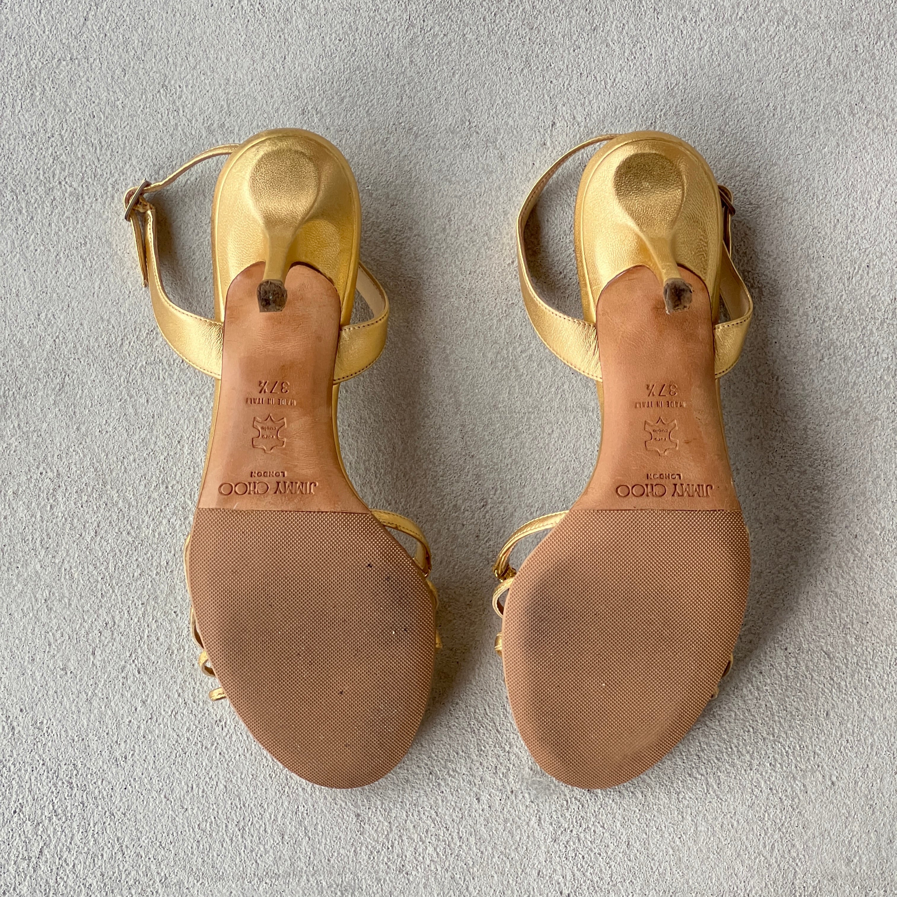 Jimmy Choo | Metallic Gold Leather Metal Knot Slingback Stiletto Heels (37.5)