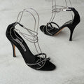 Manolo Blahnik | Black Satin Crystal Ankle Chain Stiletto Heels Rare (38)