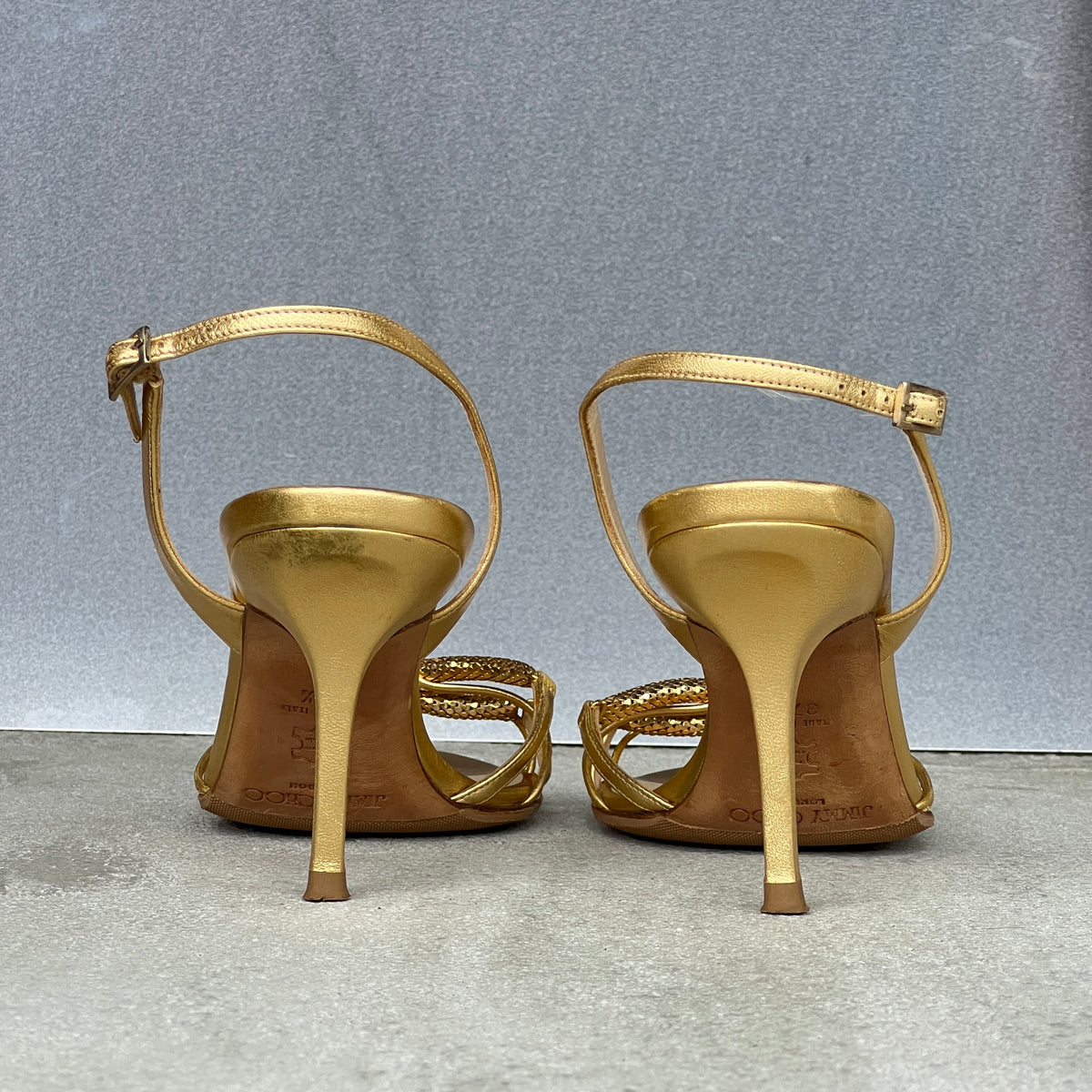 Jimmy Choo | Metallic Gold Leather Metal Knot Slingback Stiletto Heels (37.5)