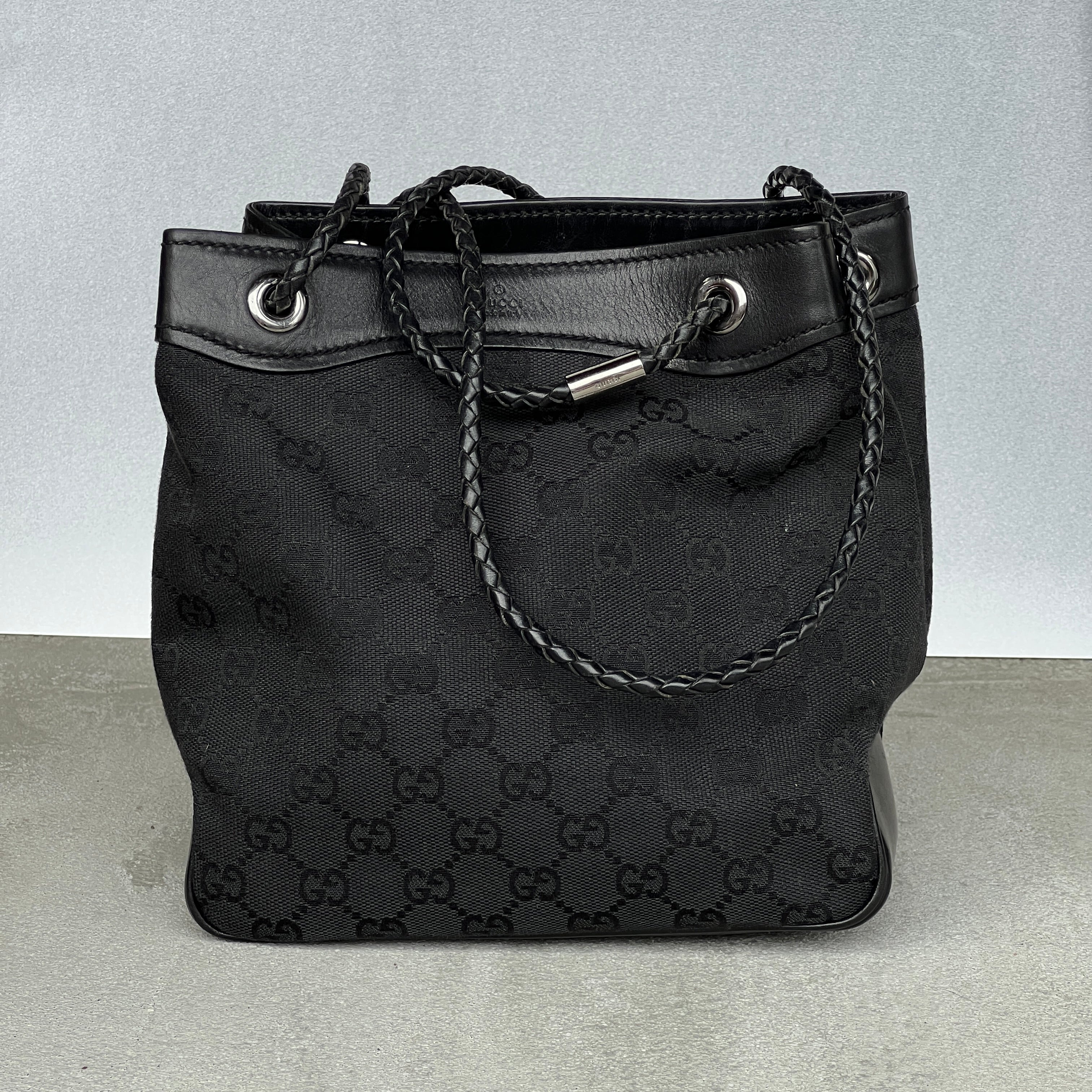 Gucci | Rare Tom Ford Era Gifford Tote Braided Straps Black GG Monogram Bag