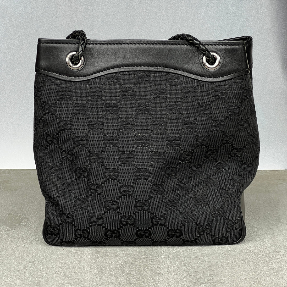 Gucci | Rare Tom Ford Era Gifford Tote Braided Straps Black GG Monogram Bag