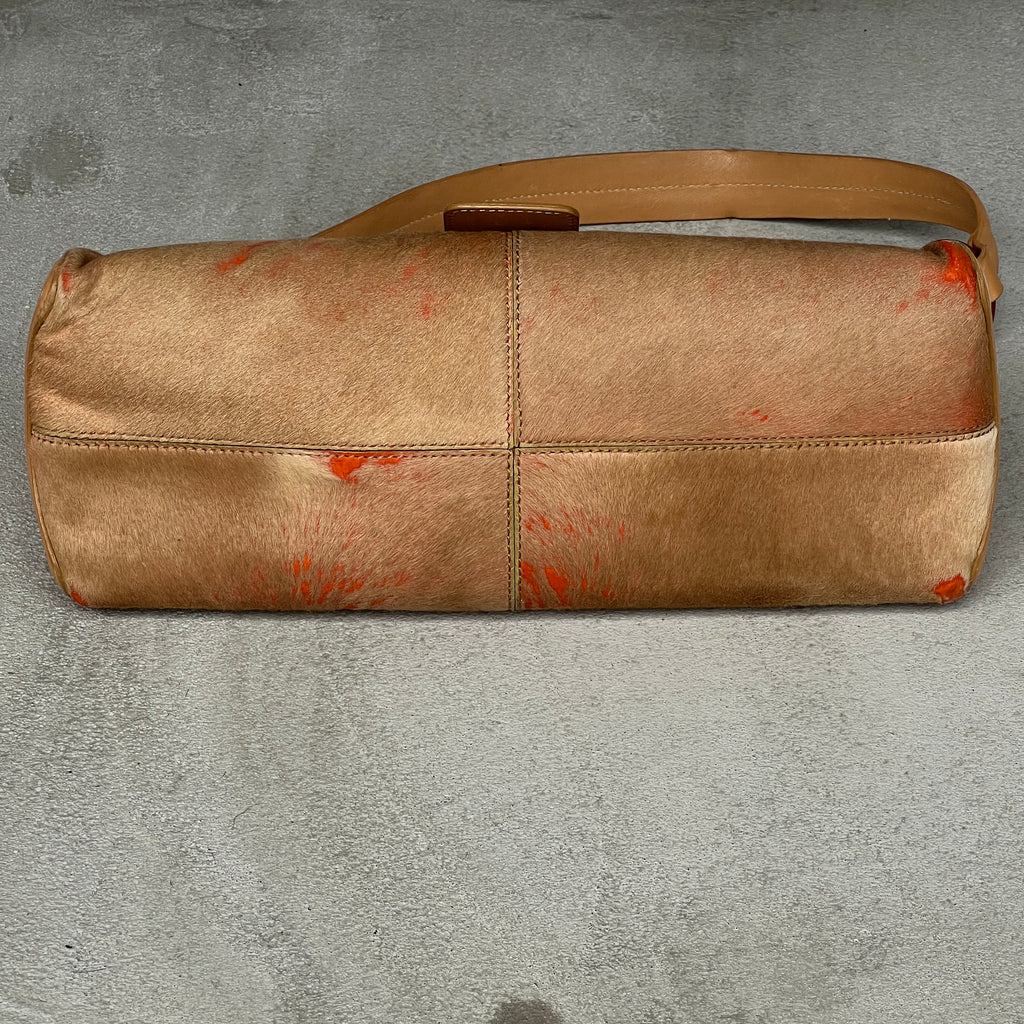 Tod's | Rare Vintage Pony Hair Tan Orange Leather Fold-Over Clasp Shoulder Bag