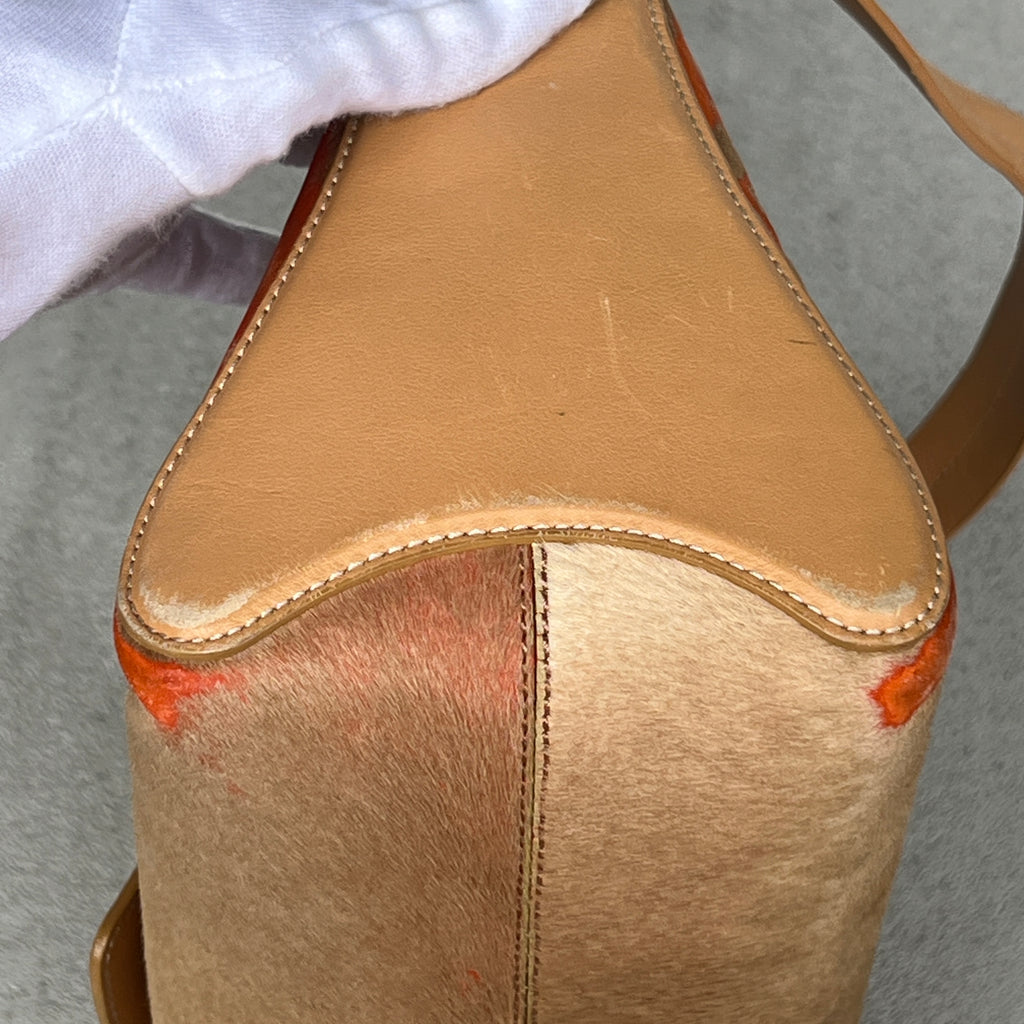 Tod's | Rare Vintage Pony Hair Tan Orange Leather Fold-Over Clasp Shoulder Bag