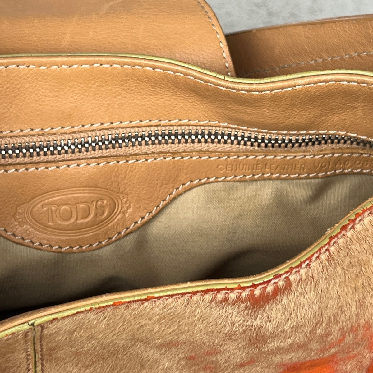 Tod's | Rare Vintage Pony Hair Tan Orange Leather Fold-Over Clasp Shoulder Bag