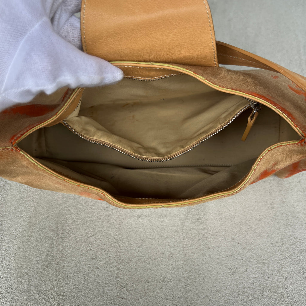 Tod's | Rare Vintage Pony Hair Tan Orange Leather Fold-Over Clasp Shoulder Bag