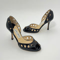 Jimmy Choo | Black Snake Patent Leather Cutout D'Orsay Stiletto Peep Toe (35)