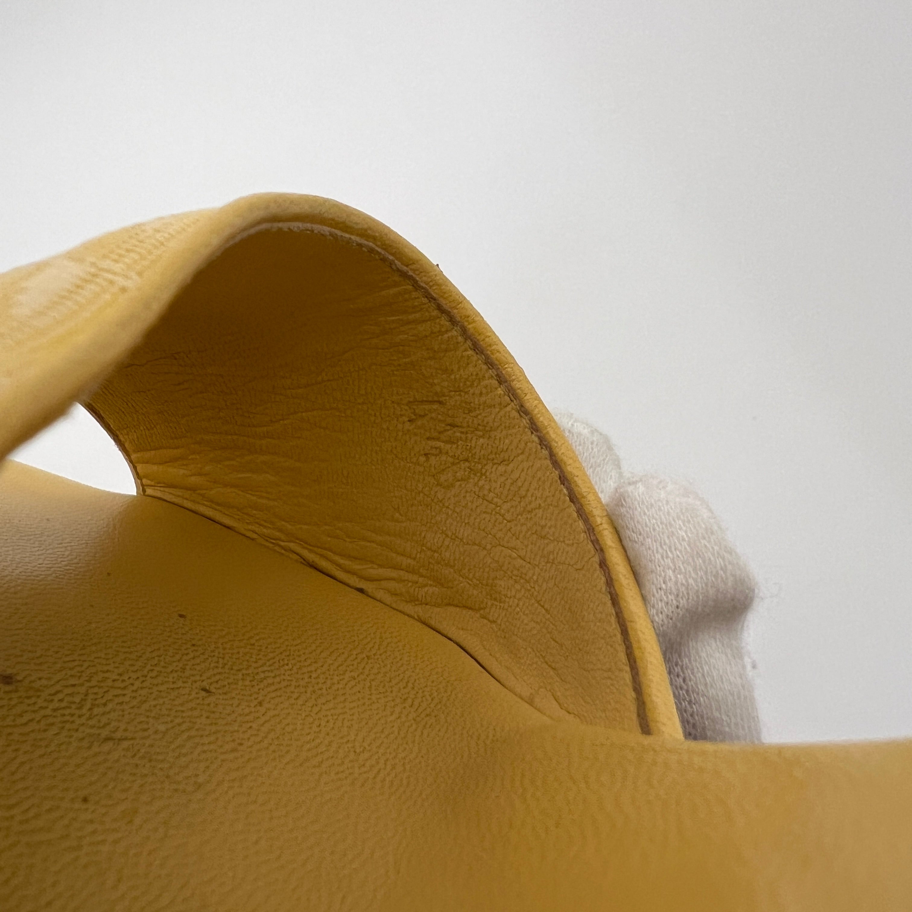 Chanel | Vintage Yellow Canvas CC Logo Black Button Mules (34.5)