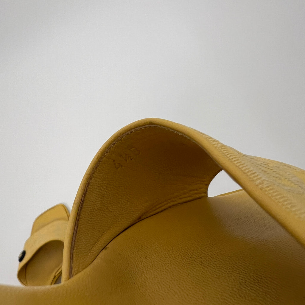 Chanel | Vintage Yellow Canvas CC Logo Black Button Mules (34.5)