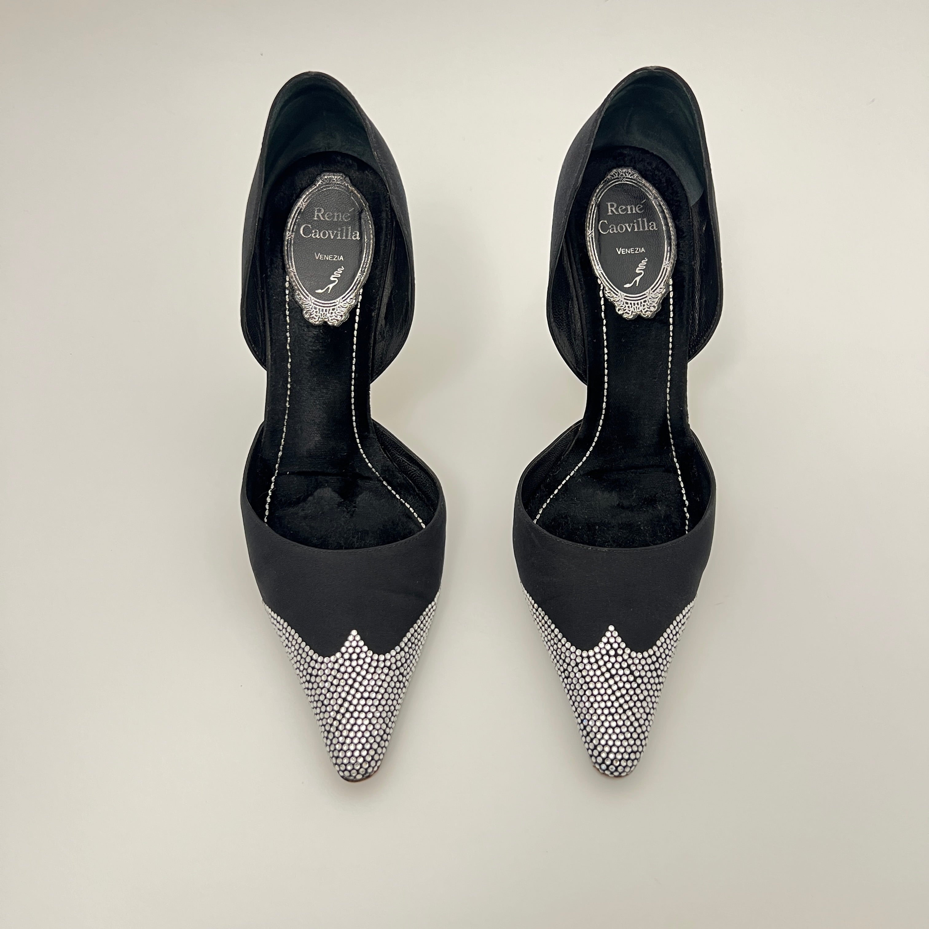 Rene Caovilla | Rare Black Silver Crystal Cowgirl Western Stiletto D'Orsay (35)