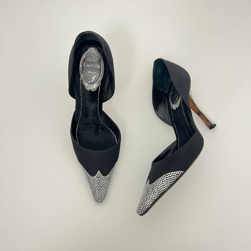 Rene Caovilla | Rare Black Silver Crystal Cowgirl Western Stiletto D'Orsay (35)
