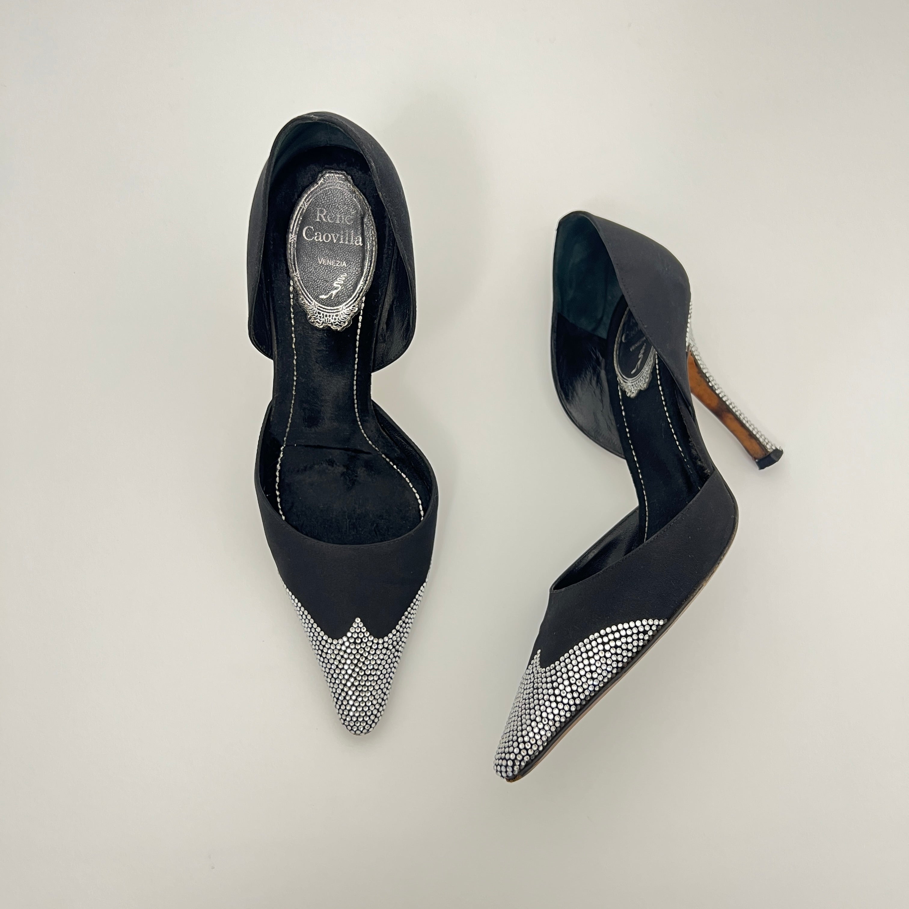Rene Caovilla | Rare Black Silver Crystal Cowgirl Western Stiletto D'Orsay (35)