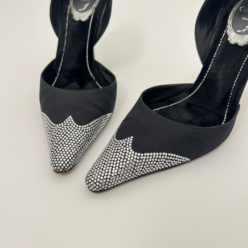 Rene Caovilla | Rare Black Silver Crystal Cowgirl Western Stiletto D'Orsay (35)