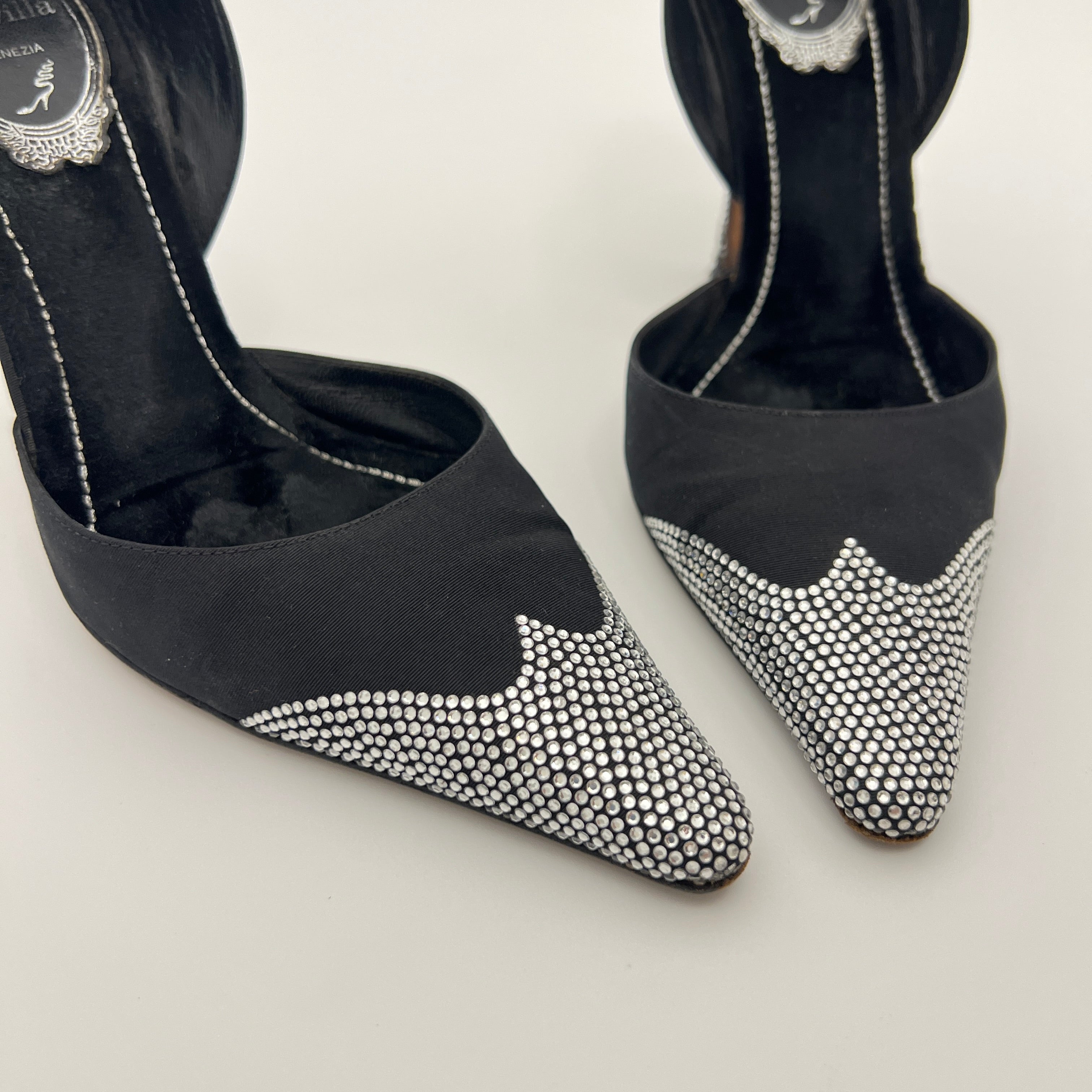 Rene Caovilla | Rare Black Silver Crystal Cowgirl Western Stiletto D'Orsay (35)