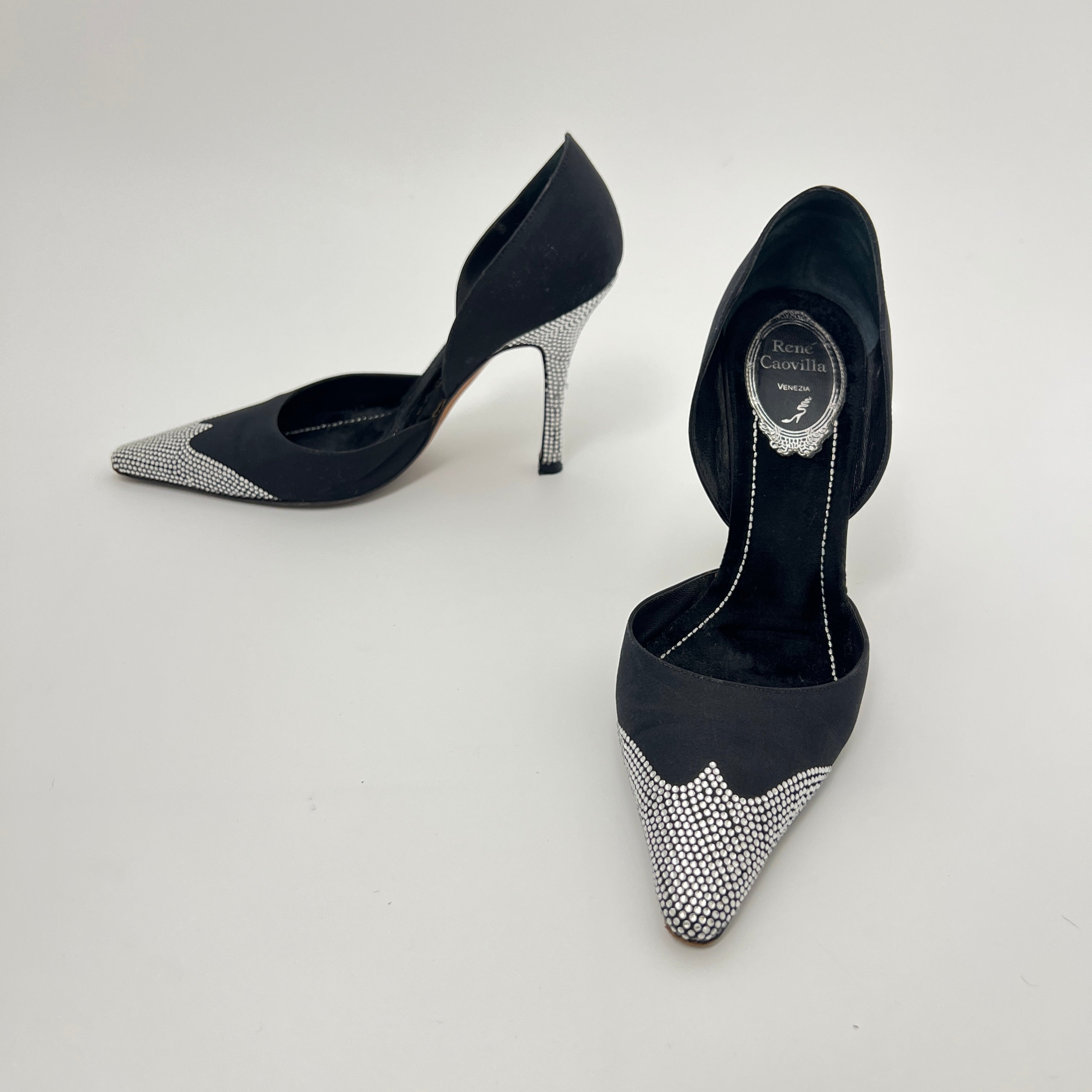 Rene Caovilla | Rare Black Silver Crystal Cowgirl Western Stiletto D'Orsay (35)