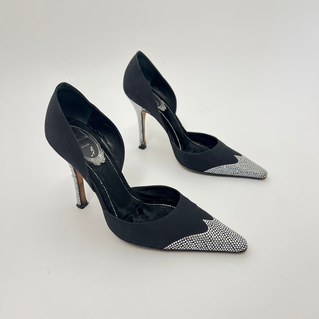 Rene Caovilla | Rare Black Silver Crystal Cowgirl Western Stiletto D'Orsay (35)