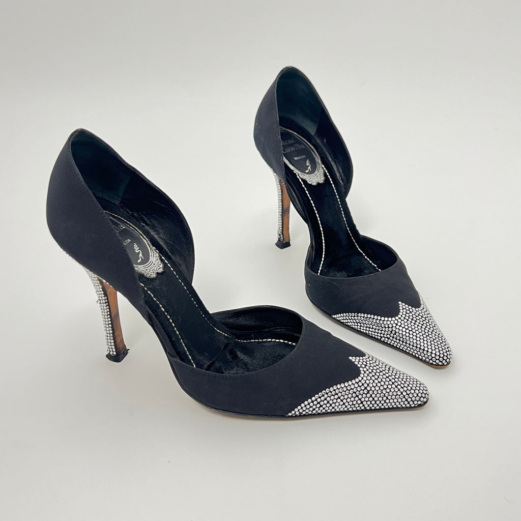 Rene Caovilla | Rare Black Silver Crystal Cowgirl Western Stiletto D'Orsay (35)