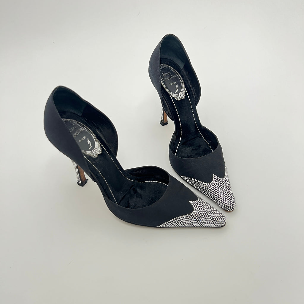Rene Caovilla | Rare Black Silver Crystal Cowgirl Western Stiletto D'Orsay (35)