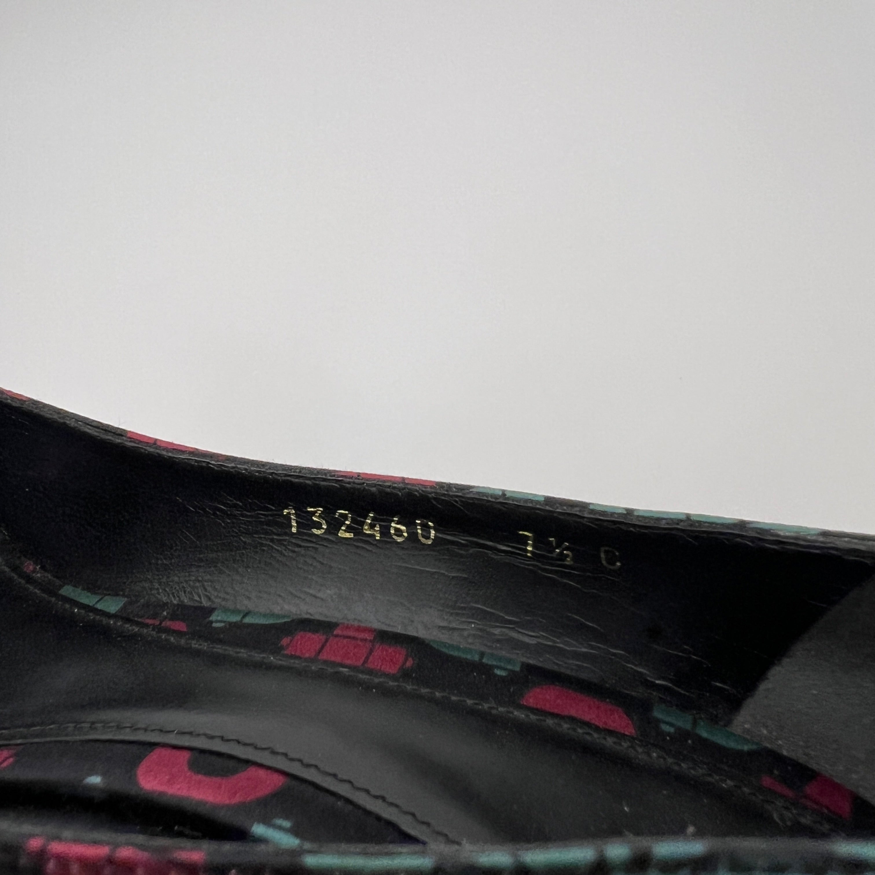 Gucci | GG Monogram Horse Bit Black Pink Blue Rhinestone Peep Toe Pumps (38.5)