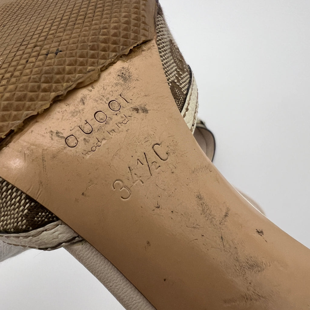 Gucci | Bamboo Horse Bit GG Monogram Canvas Leather Beige Mules (34.5)
