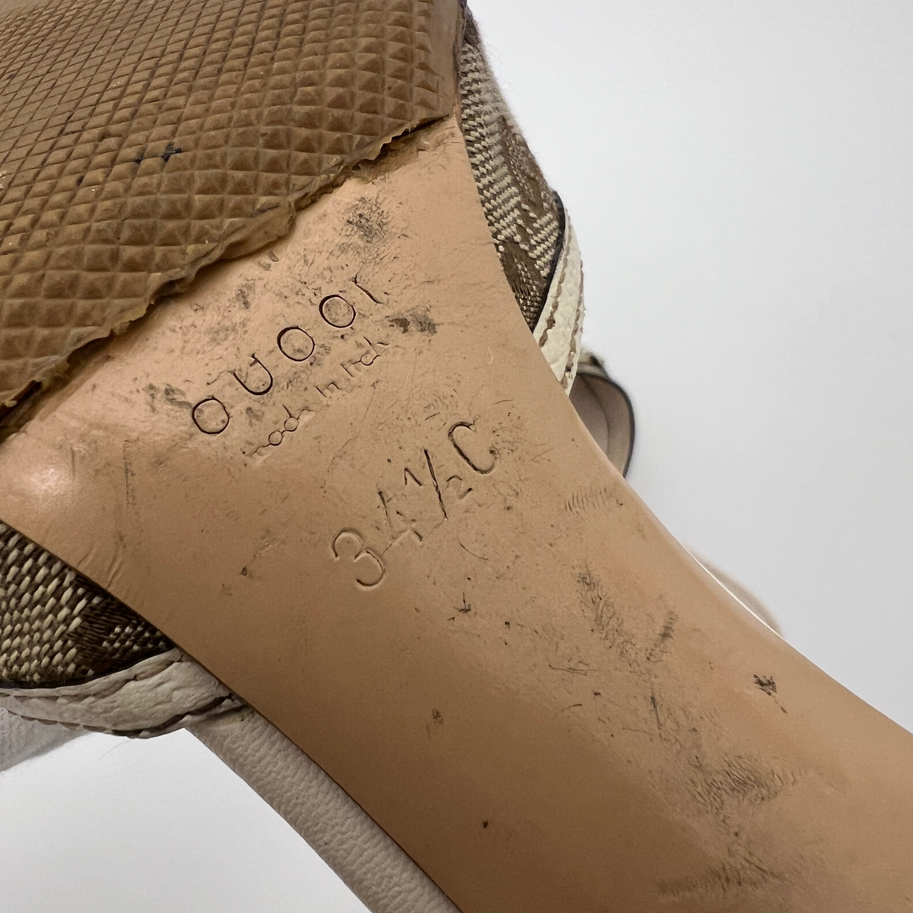 Gucci | Bamboo Horse Bit GG Monogram Canvas Leather Beige Mules (34.5)