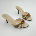 Gucci | Bamboo Horse Bit GG Monogram Canvas Leather Beige Mules (34.5)