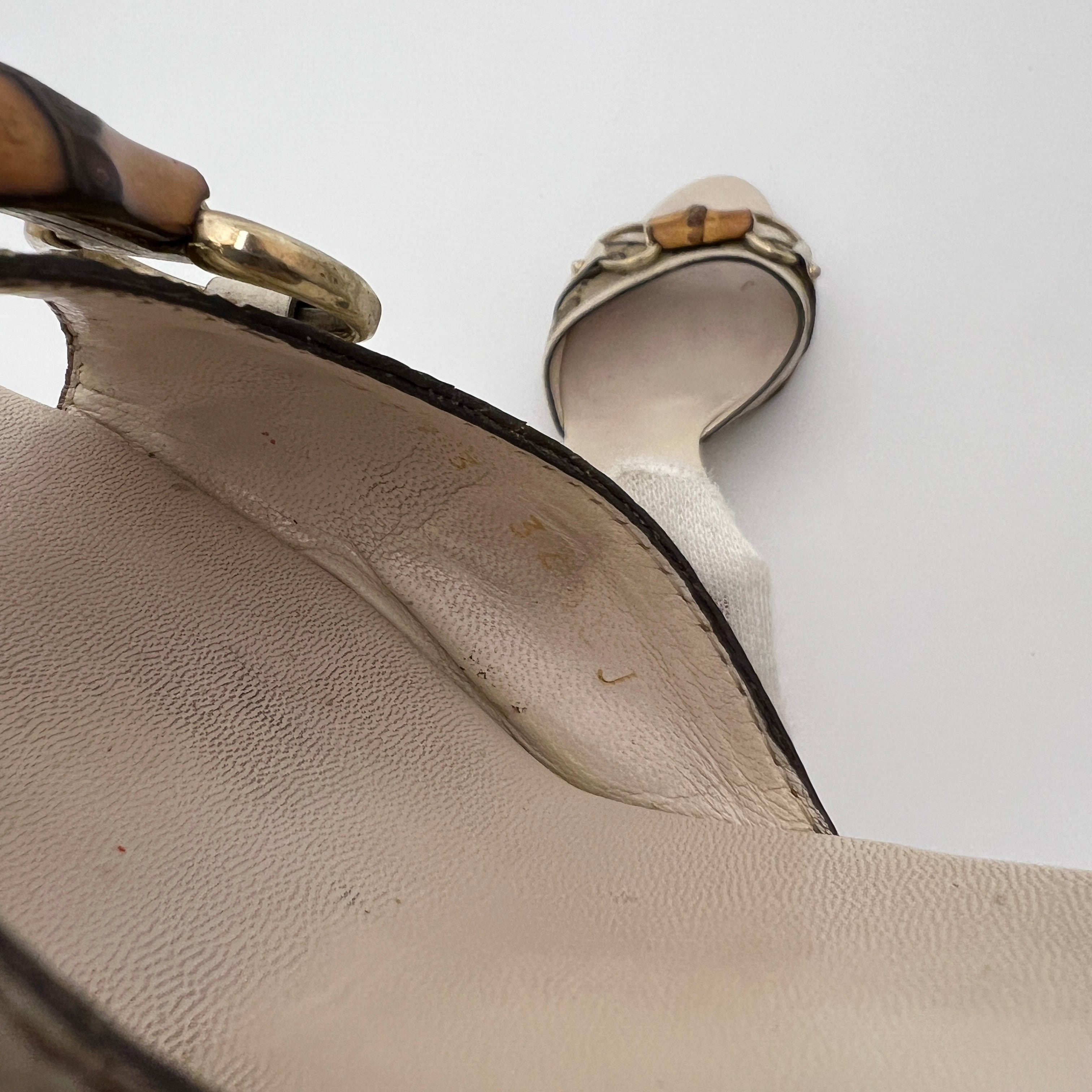 Gucci | Bamboo Horse Bit GG Monogram Canvas Leather Beige Mules (34.5)