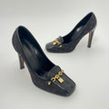 Louis Vuitton | Black LV Monogram Leather Canvas Gold Hardware Pumps (37)