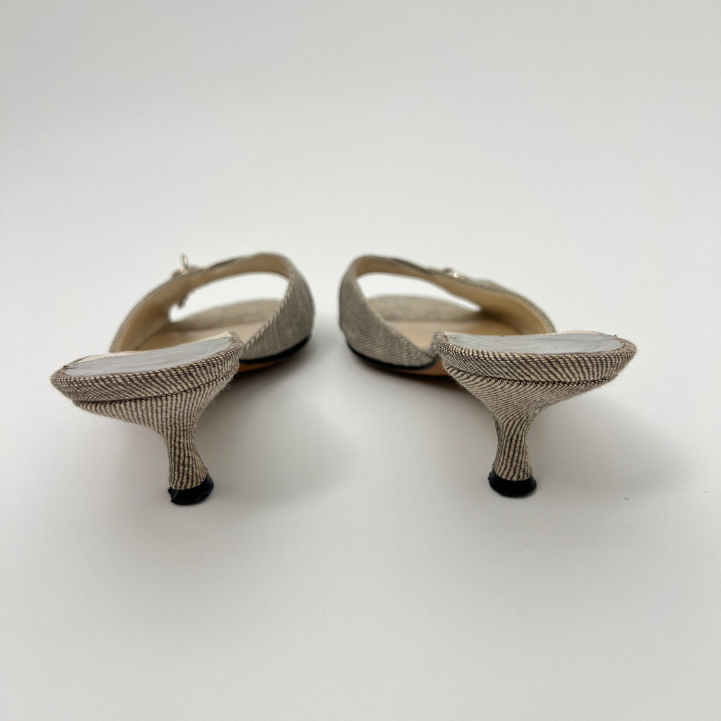 Dior | John Galliano Denim Gray Lock & Key Silver Kitten Mules Rare (35)