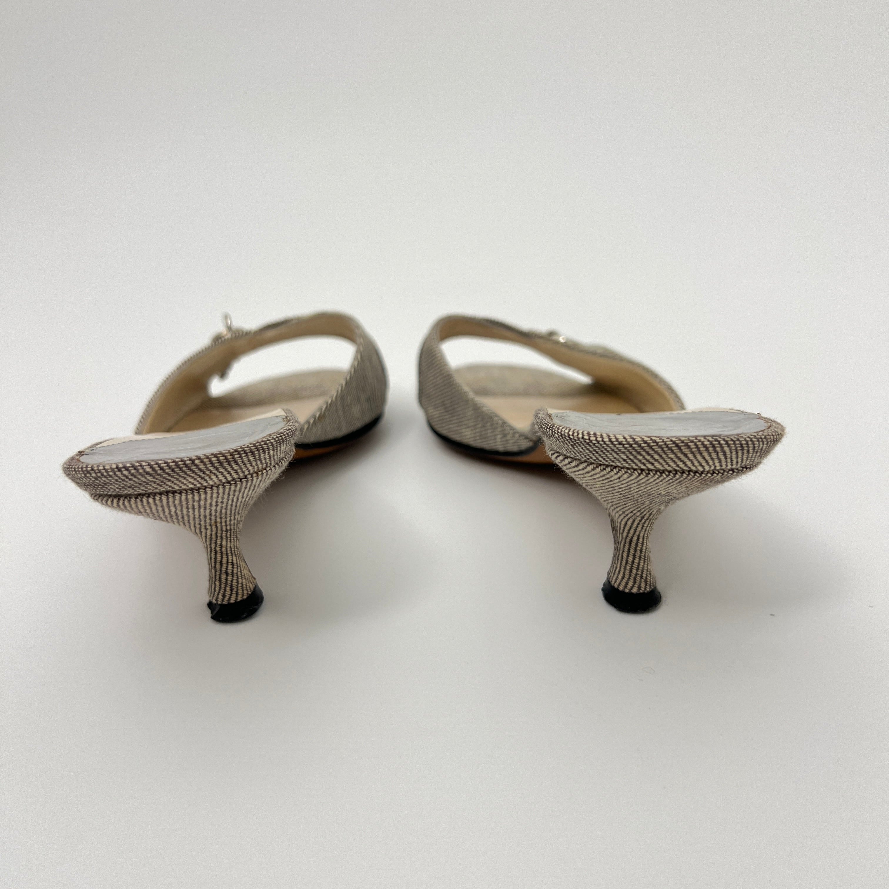 Dior | John Galliano Denim Gray Lock & Key Silver Kitten Mules Rare (35)
