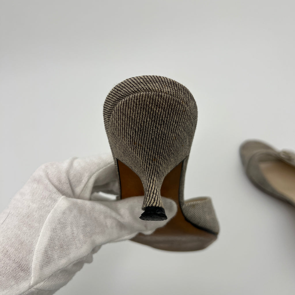 Dior | John Galliano Denim Gray Lock & Key Silver Kitten Mules Rare (35)