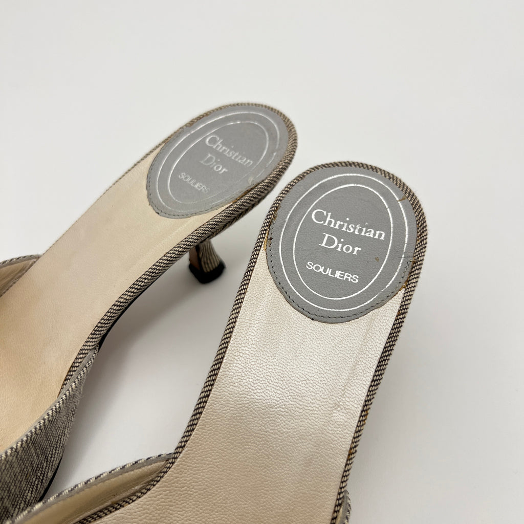 Dior | John Galliano Denim Gray Lock & Key Silver Kitten Mules Rare (35)