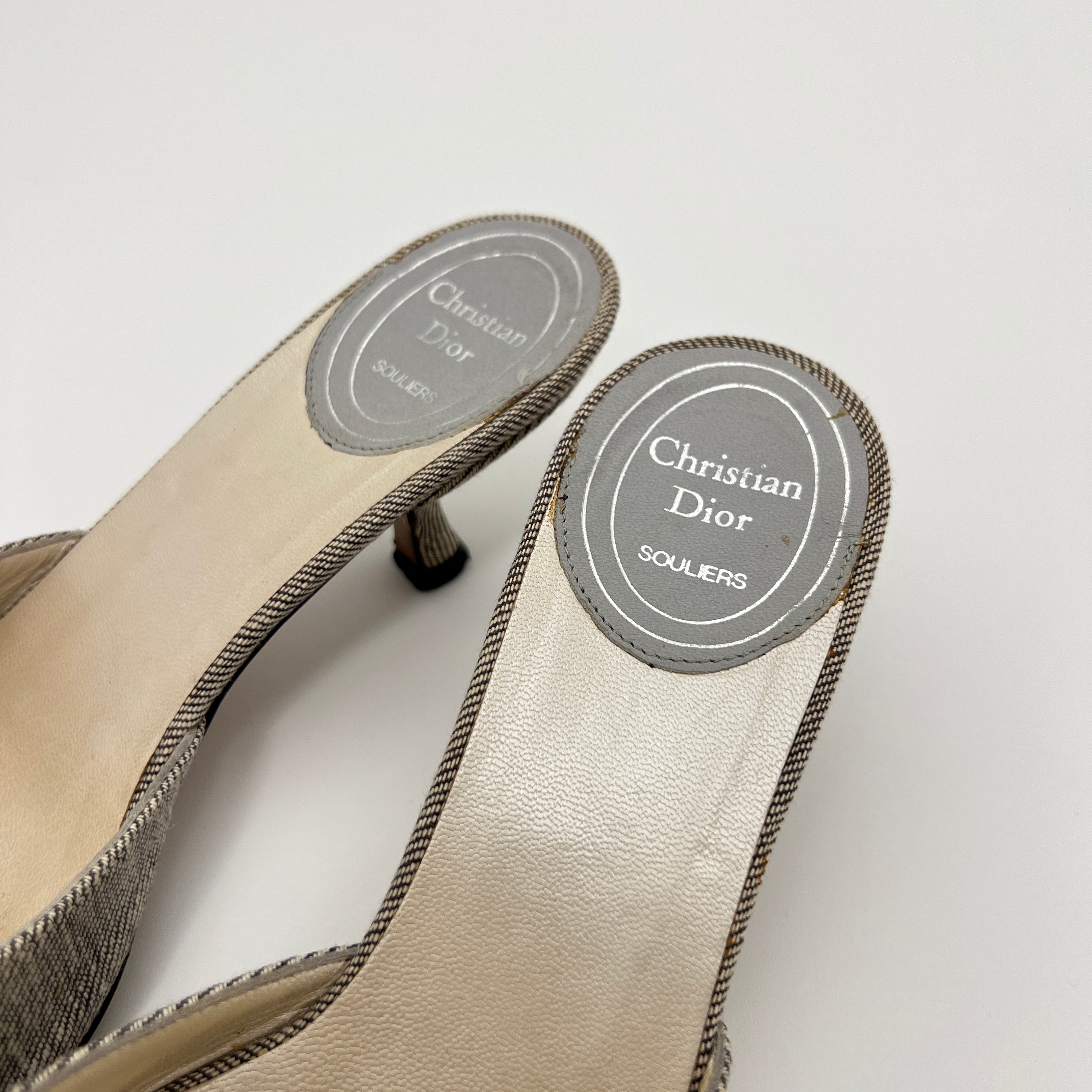 Dior | John Galliano Denim Gray Lock & Key Silver Kitten Mules Rare (35)