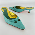 Fendi | Vintage Turquoise Blue Leather Bow Kitten Heel Pointed Toe Mule (35)