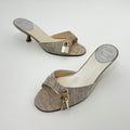 Dior | John Galliano Denim Gray Lock & Key Silver Kitten Mules Rare (35)