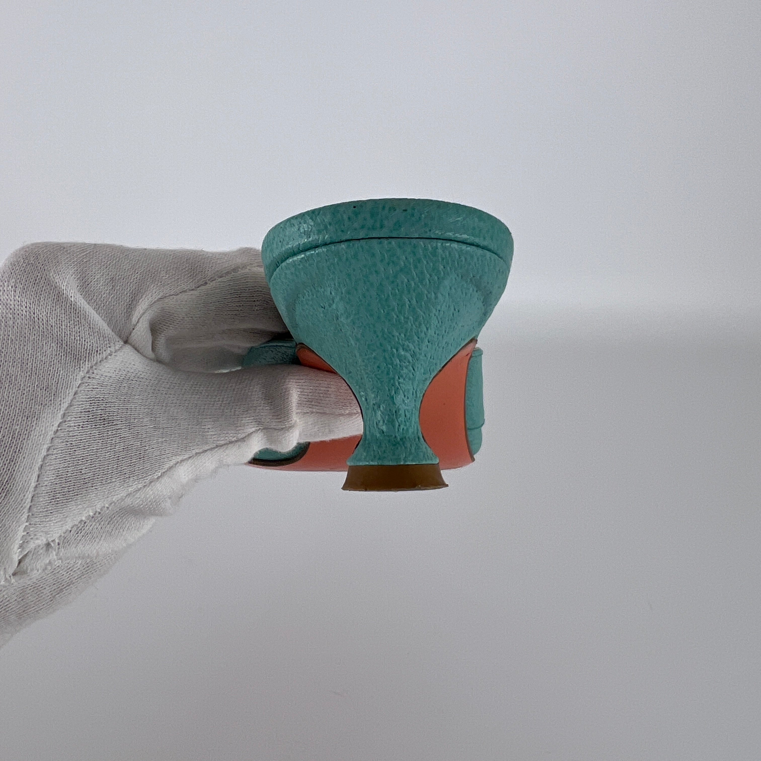 Fendi | Vintage Turquoise Blue Leather Bow Kitten Heel Pointed Toe Mule (35)