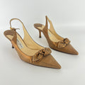 Jimmy Choo | Metallic Gold Bronze Leather Bow Slingback Stiletto Heels (37.5)