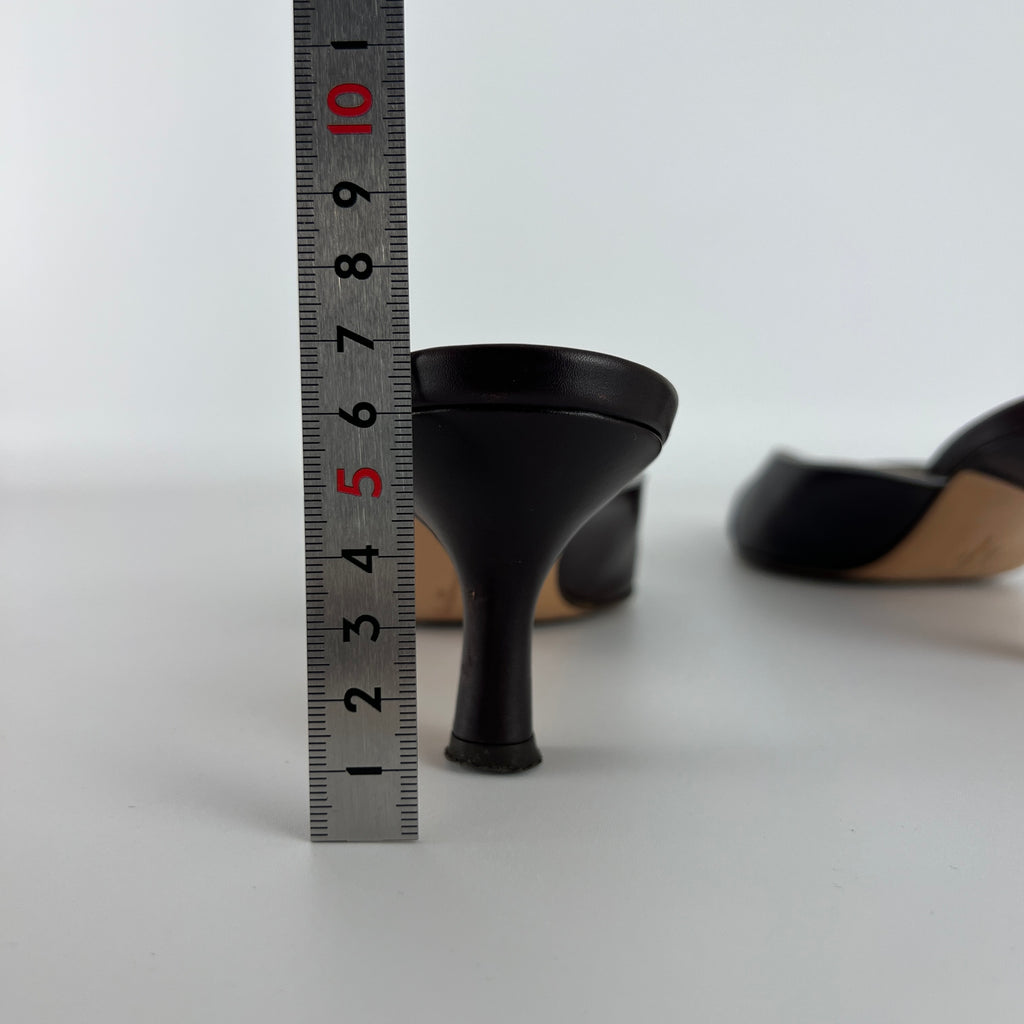 Ferragamo | Brown Blue Leather Cut-Out Pointed Toe Slide Mules (7, 37)