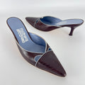 Ferragamo | Brown Blue Leather Cut-Out Pointed Toe Slide Mules (7, 37)