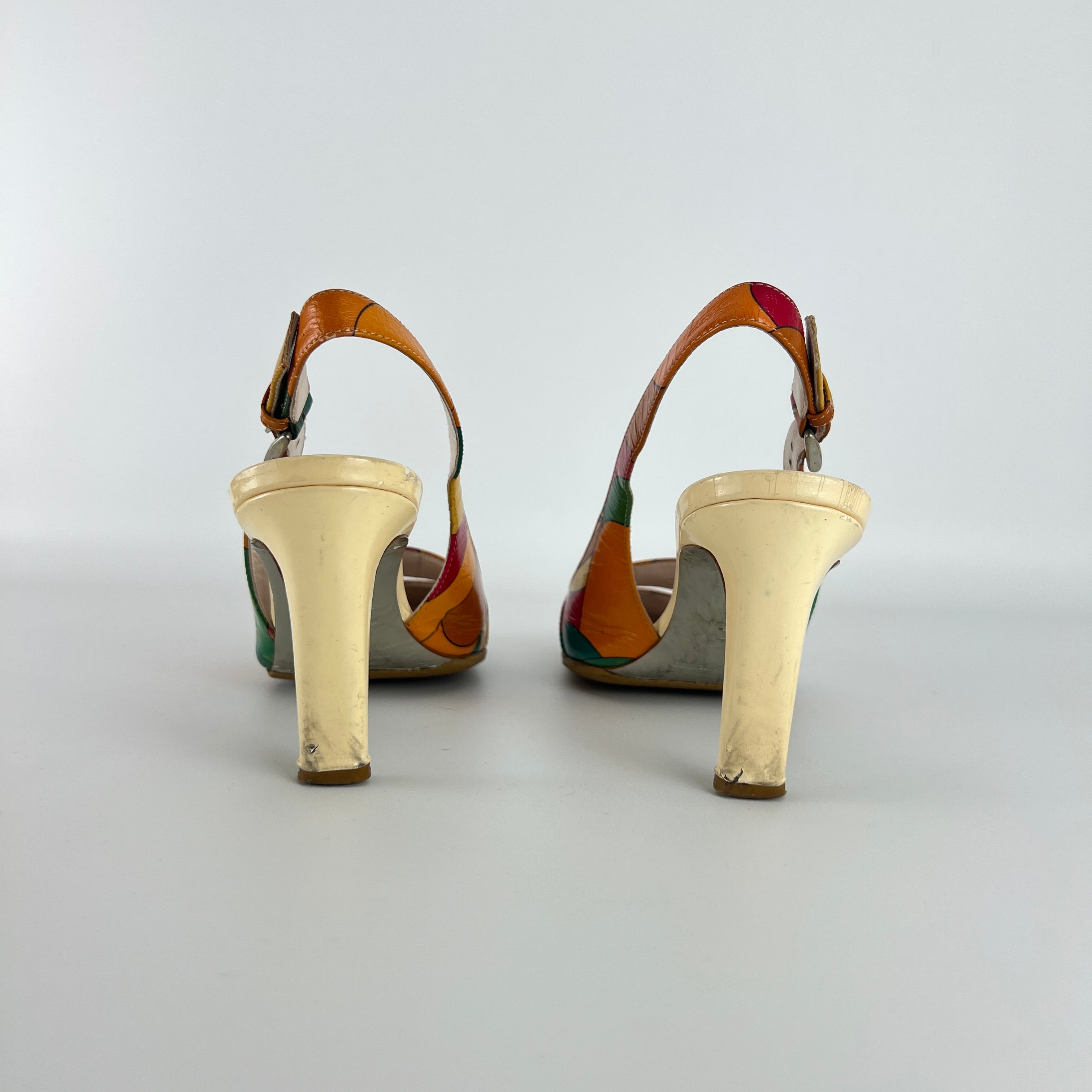 Emilio Pucci | Vintage Orange Green Red Leather Slingback Sandal Heels (36)