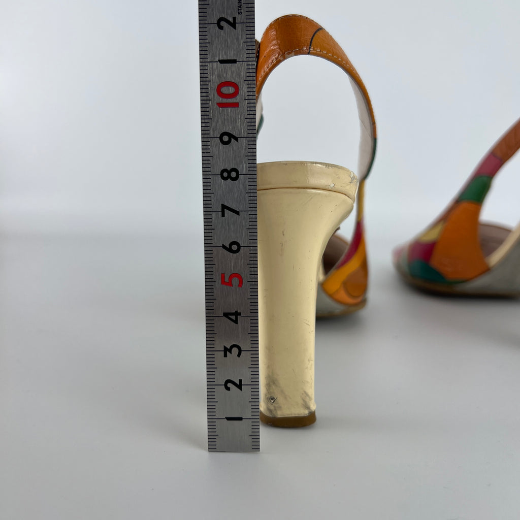 Emilio Pucci | Vintage Orange Green Red Leather Slingback Sandal Heels (36)