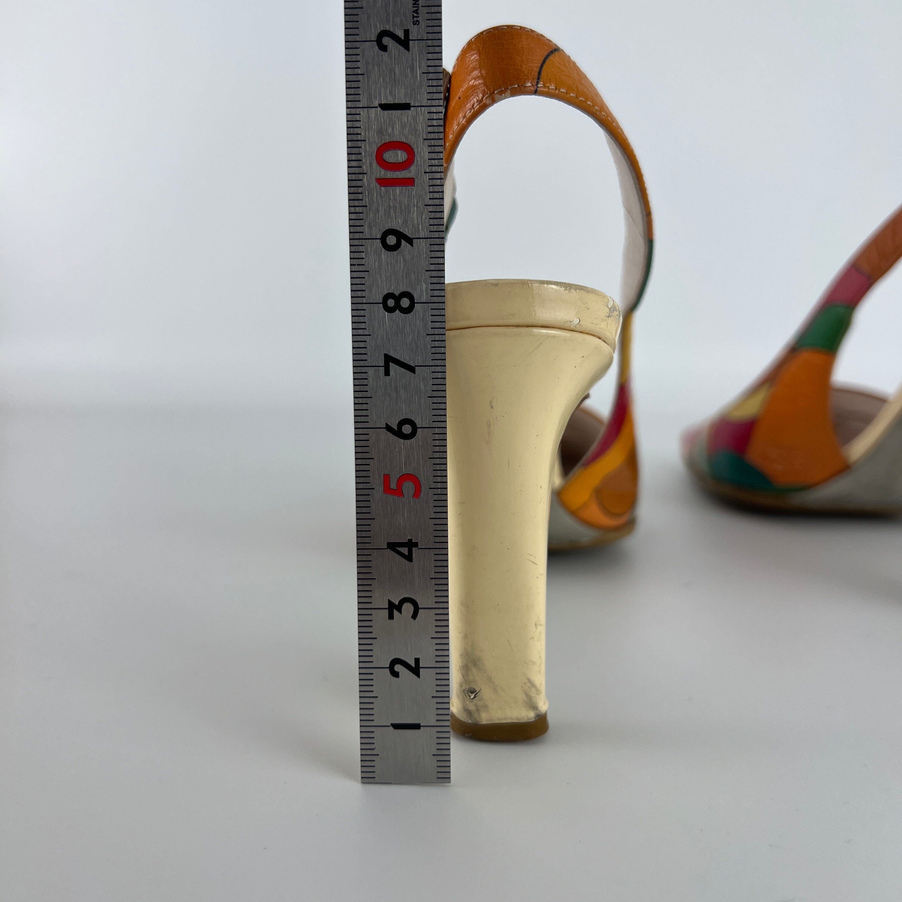 Emilio Pucci | Vintage Orange Green Red Leather Slingback Sandal Heels (36)