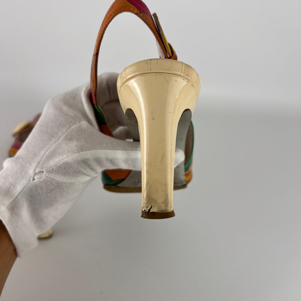 Emilio Pucci | Vintage Orange Green Red Leather Slingback Sandal Heels (36)