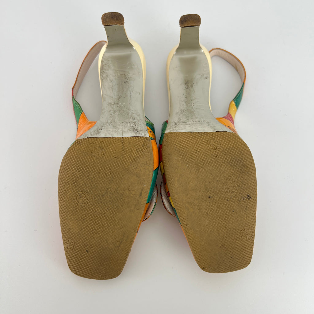 Emilio Pucci | Vintage Orange Green Red Leather Slingback Sandal Heels (36)
