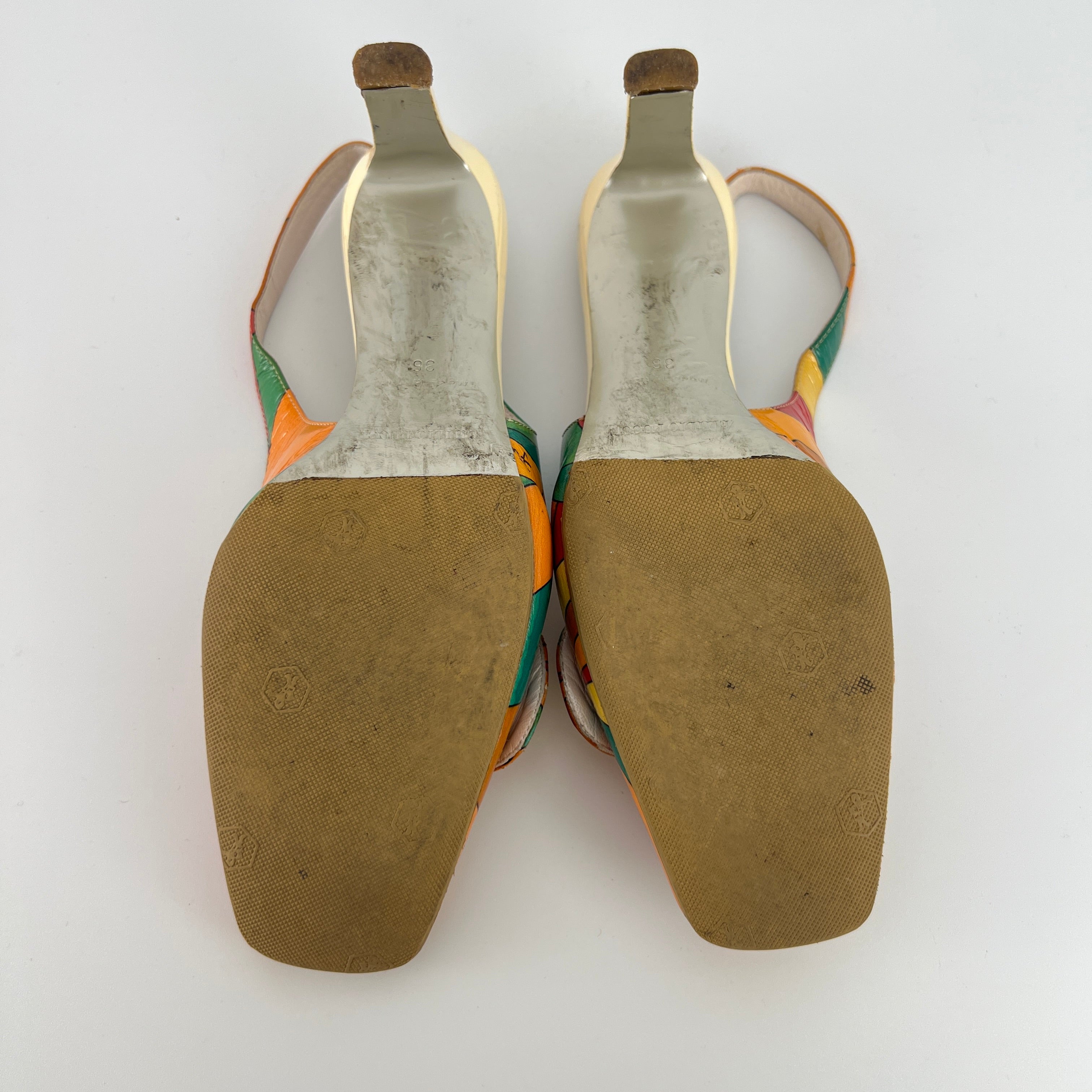Emilio Pucci | Vintage Orange Green Red Leather Slingback Sandal Heels (36)