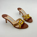Jimmy Choo | Brown Leather Yellow Gem Crystal Strappy Mules (36)