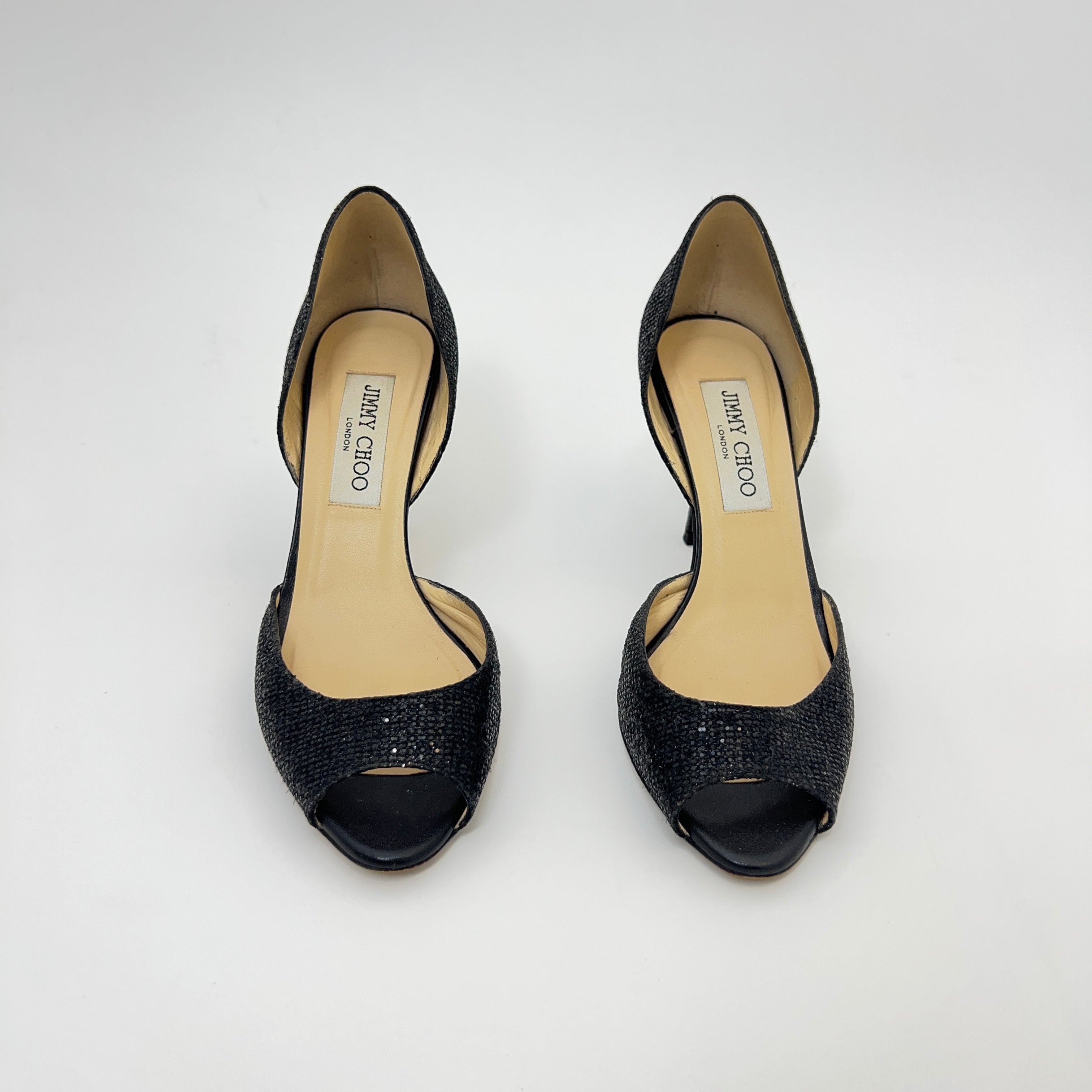 Jimmy Choo | Black Glitter Leather Stilettos D'Orsay Stiletto Heels (36)