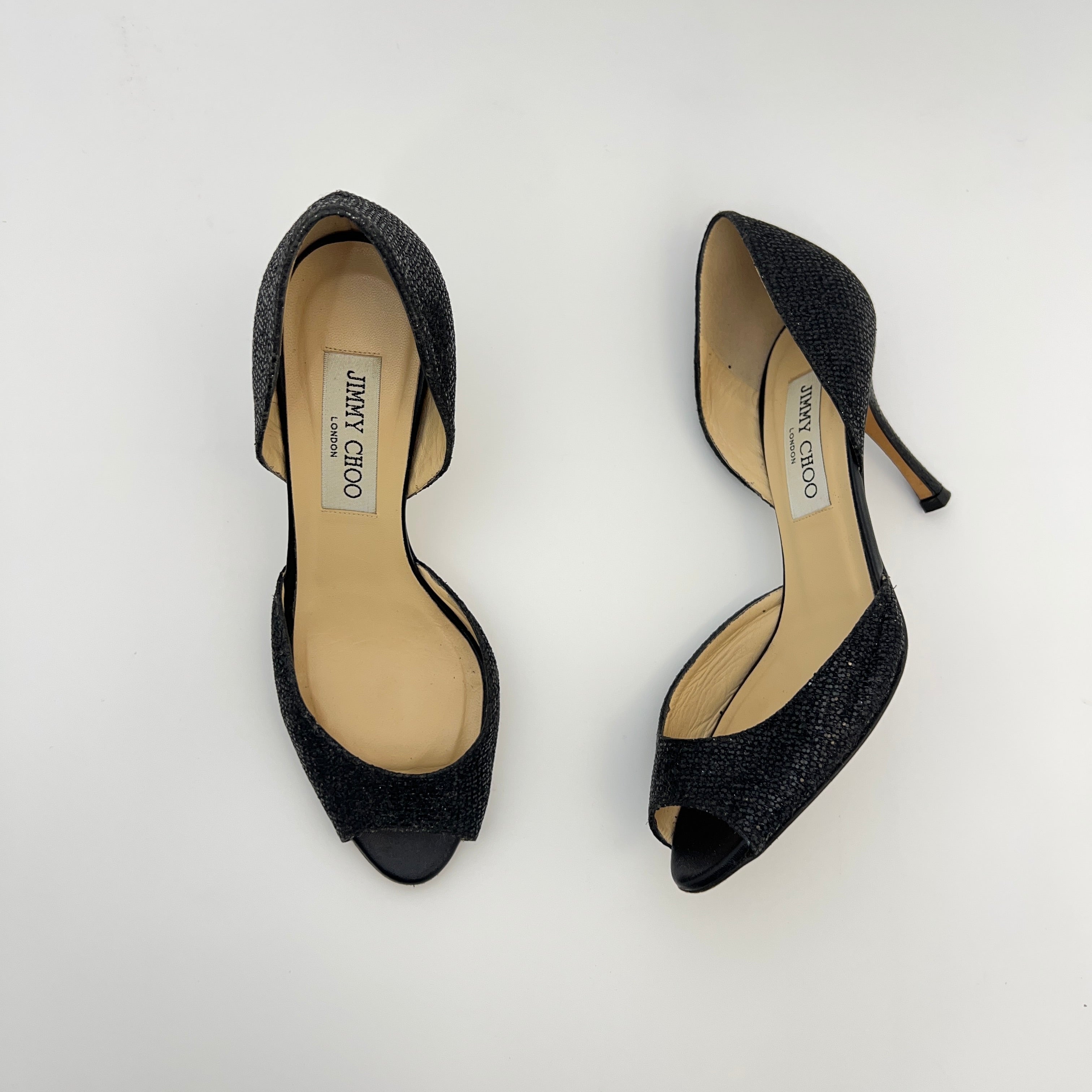 Jimmy Choo | Black Glitter Leather Stilettos D'Orsay Stiletto Heels (36)